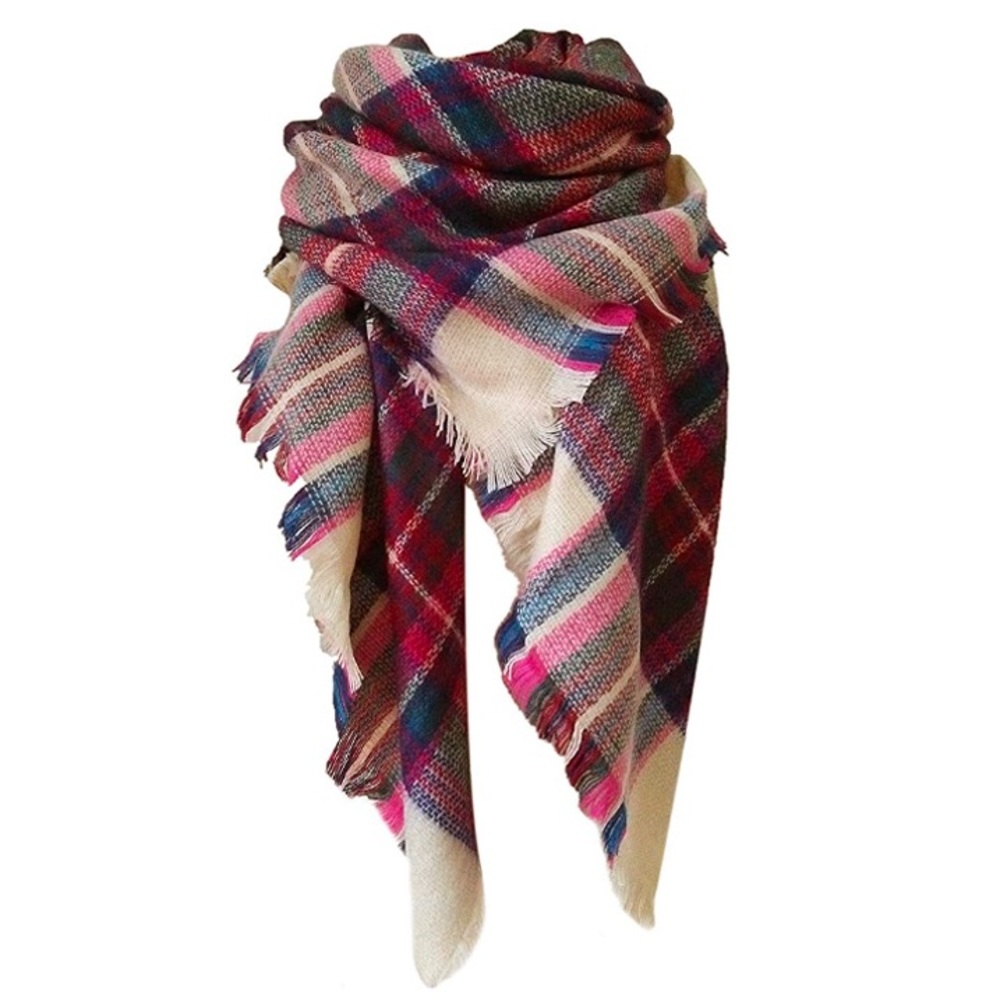 Soft Plaid Scarf Pink and Cream NWT - Picture 3 of 6